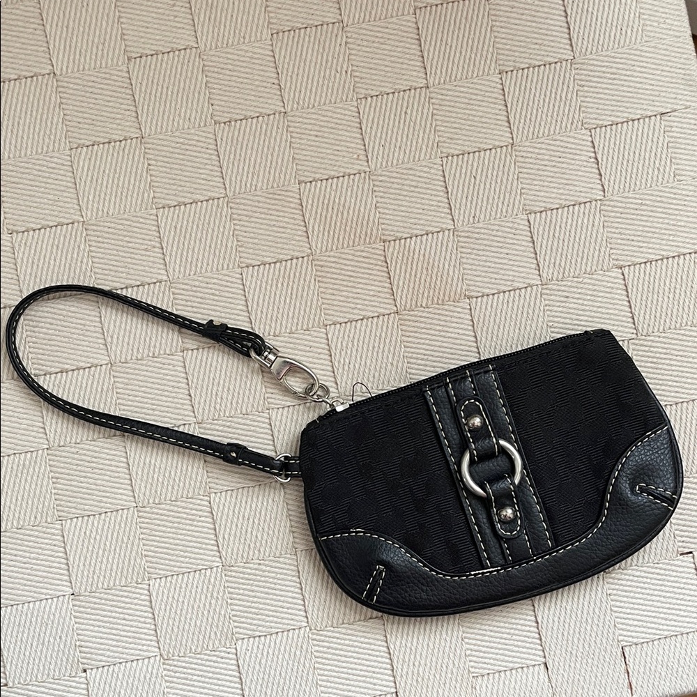New York & Company Black Wristlet Clutch with Silver Hardware